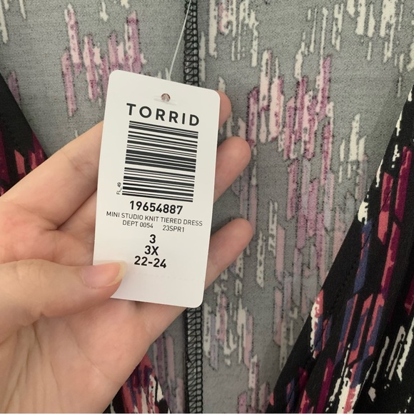 Torrid Black Purple Long Sleeve Mini Dress Size 3X New With Tag Bell Sleeves - Picture 7 of 7